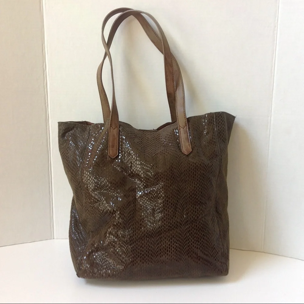 Joy Susan Green Leather Tote Snakeskin Shoulderbag